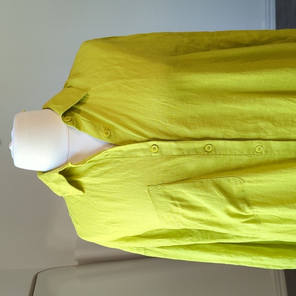 Zara Oversized Button Down 100% Linen Shirtdress Bright Green XL preppy summer - Picture 5 of 11